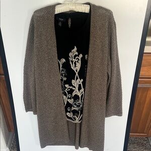 Alfani 2 Piece Taupe Open-Front Cardigan and Sleeveless Blouse